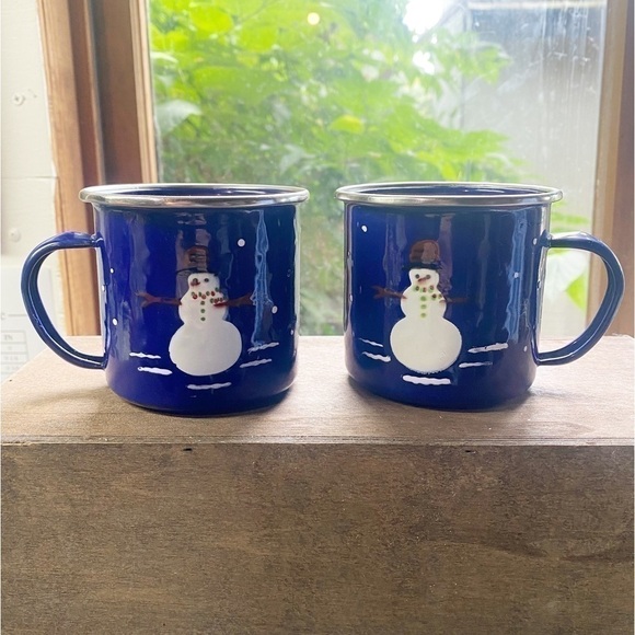 The GOLDEN RABBIT II Denise S. Harvey Design Blue Snowman Metal Coffee Cups set - Picture 6 of 6